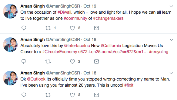 Aman Singh tweets about everything from CSR to autocorrect.