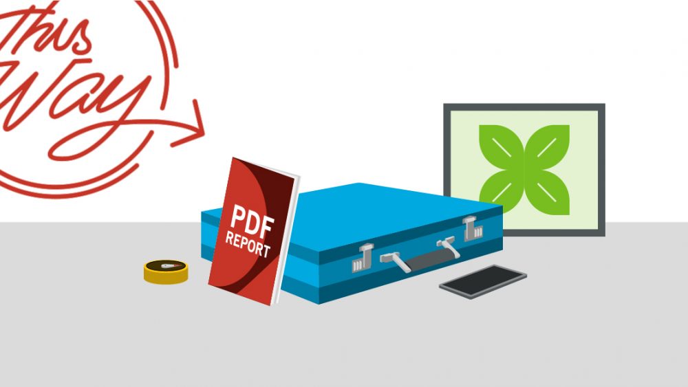 An illustration summarizes the major points of the article, showing a PDF report, a briefcase and a mobile phone.